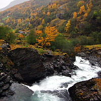 Buy canvas prints of Waterfall Flamsdalen Valley Flam Norway Scandinavia by Andy Evans Photos
