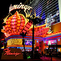 Buy canvas prints of Flamingo Las Vegas Hotel Neon Lights America by Andy Evans Photos