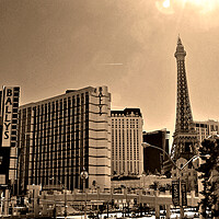 Buy canvas prints of Eiffel Tower Paris and Ballys Hotel Las Vegas Amer by Andy Evans Photos