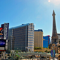 Buy canvas prints of Eiffel Tower Paris and Ballys Hotel Las Vegas America by Andy Evans Photos