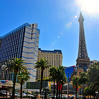Buy canvas prints of Eiffel Tower Paris and Ballys Hotel Las Vegas America by Andy Evans Photos