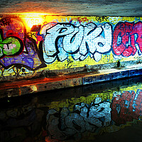 Buy canvas prints of Graffiti Street Art Regent's Canal Camden London by Andy Evans Photos