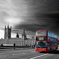 Buy canvas prints of Red Bus Westminster Bridge Houses of Parliament  by Andy Evans Photos
