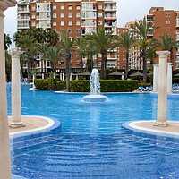 Buy canvas prints of Solana Hotel Swimming Pool Benidorm Spain by Andy Evans Photos