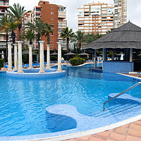 Buy canvas prints of Solana Hotel Swimming Pool Benidorm Costa Blanca S by Andy Evans Photos