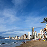 Buy canvas prints of Majestic Benidorm Skyline Overlooking the Turquois by Andy Evans Photos
