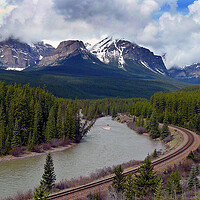 Buy canvas prints of Canadian Rocky Mountains Bow River Banff Alberta Canada by Andy Evans Photos