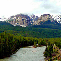 Buy canvas prints of Canadian Rocky Mountains Bow River Banff Alberta Canada by Andy Evans Photos