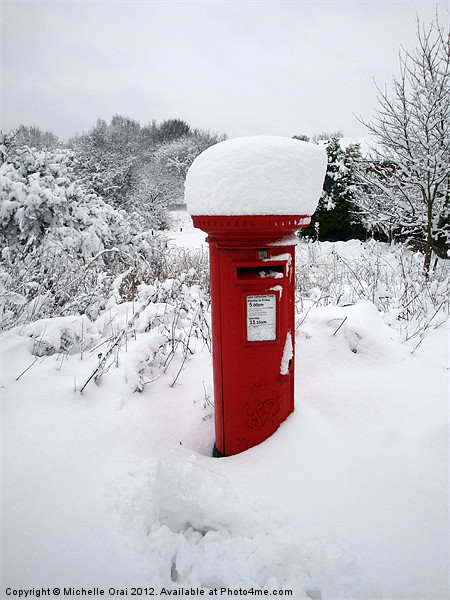 Snow Topped Post Box Picture Board by Michelle Orai