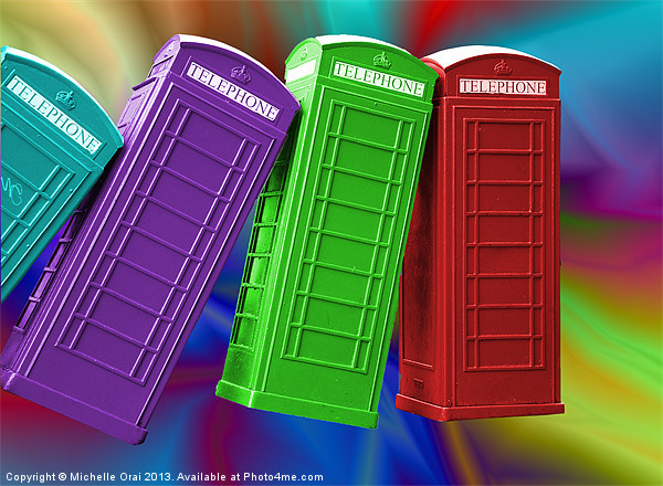 Multi coloured Phone Boxes Picture Board by Michelle Orai
