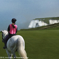 Buy canvas prints of Horse rider on cliff top by Michelle Orai