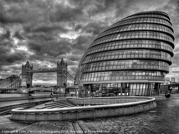 City Hall and Tower Bridge BW Picture Board by Colin Williams Photography