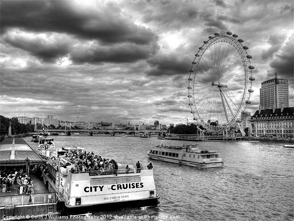 Tourists And The London Eye BW Picture Board by Colin Williams Photography
