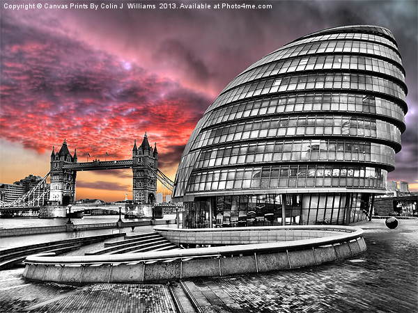 London Skyline - City Hall and Tower Bridge BW Picture Board by Colin Williams Photography