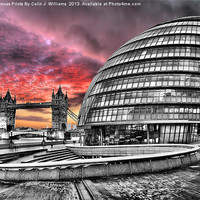 Buy canvas prints of London Skyline - City Hall and Tower Bridge BW by Colin Williams Photography