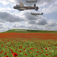 Buy canvas prints of  Spitfires And A Lancaster  by Colin Williams Photography