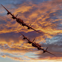 Buy canvas prints of  Out Of The Sunset - The 2 Lancasters 1 by Colin Williams Photography