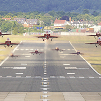 Buy canvas prints of Red Arrows Take Off Farnborough 2015  by Colin Williams Photography