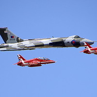 Buy canvas prints of  Final Vulcan flight with the red arrows 1 by Colin Williams Photography
