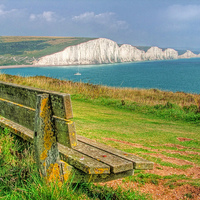 Buy canvas prints of  Bench and Seven Sisters by Colin Williams Photography