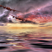 Buy canvas prints of  Out Of The Sunset - The 2 Lancasters 3 by Colin Williams Photography