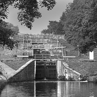 Buy canvas prints of  Bingley Five Rise Locks Yorkshire 2 BW by Colin Williams Photography