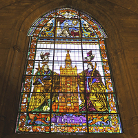 Buy canvas prints of Stained Glass Window in Seville Cathedral by Tony Murtagh