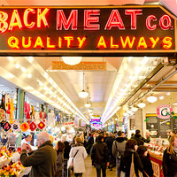 Buy canvas prints of PIKES WALK Pikes Place Public Market Loback Meat C by Andy Smy