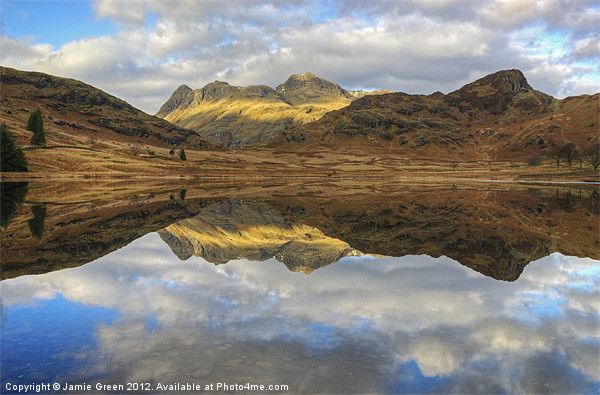 Langdale Pikes Reflections Picture Board by Jamie Green