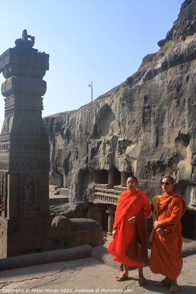 Monks Pose for a Picture at the Ellora Caves Picture Board by Aidan Moran