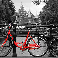 Buy canvas prints of Red Bicycle By The Canal  by Aidan Moran