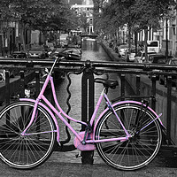 Buy canvas prints of Pink Bicycle By The Canal  by Aidan Moran