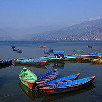 Buy canvas prints of Boats On Phewa Lake, Pokhara, Nepal  by Aidan Moran