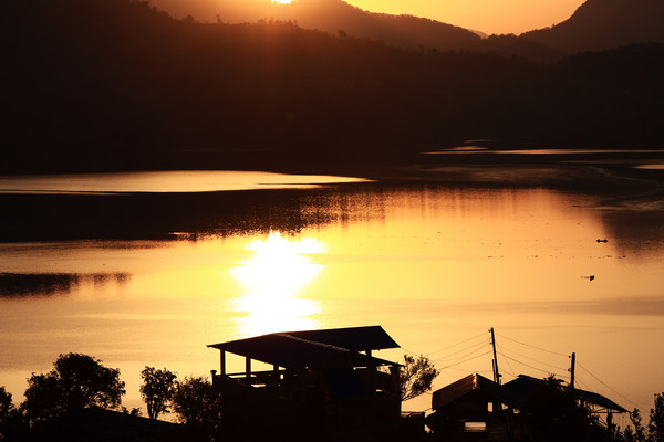 Sunrise On Begnas Lake, The Himalayas, Nepal  Picture Board by Aidan Moran