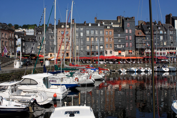 Boats In Honfleur Harbour, France  Picture Board by Aidan Moran