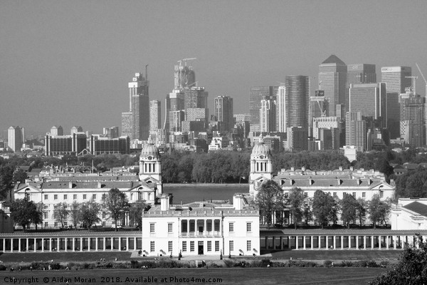  Queens House and Canary Wharf from Greenwich  Picture Board by Aidan Moran
