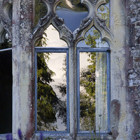 Buy canvas prints of Reflection in Old Window  by Colin Tracy