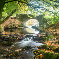 Buy canvas prints of Robbers Bridge at the Lorna Doone Valley (Exmoor) during autumn by David Merrifield