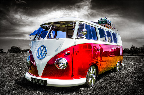 Red split screen VW camper van Picture Board by Ian Hufton