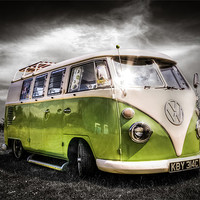 Buy canvas prints of Green split screen VW camper van by Ian Hufton