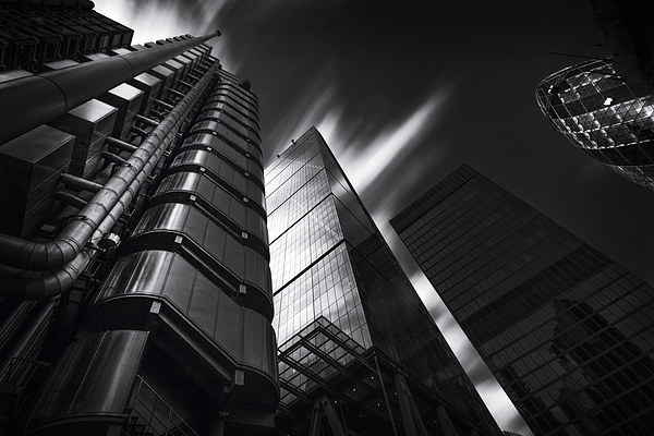  The lloyds Building & Gherkin London.  Picture Board by Ian Hufton