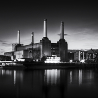 Buy canvas prints of  Battersea Power Station in monochrome by Ian Hufton