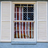 Buy canvas prints of Old Glory through an old window by John Hastings