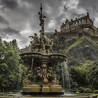 Buy canvas prints of Edinburgh Castle and Ross Fountain by John Hastings