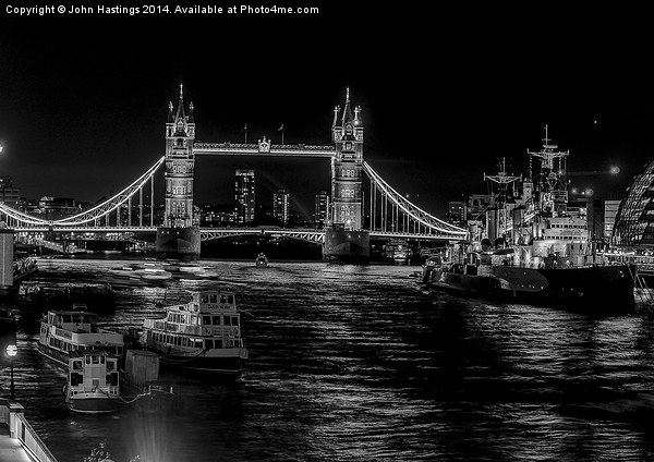 London's Iconic Bridge and Warship Picture Board by John Hastings