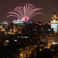 Buy canvas prints of Edinburgh Castle Illuminated by Fireworks by John Hastings