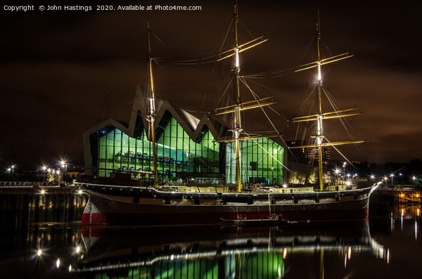 Illuminated Sailing Ship on River Clyde Picture Board by John Hastings