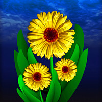 Buy canvas prints of Three Yellow Flowers. by Gary Barratt