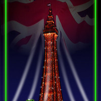 Buy canvas prints of Blackpool Tower Poster Neon Green by Gary Barratt