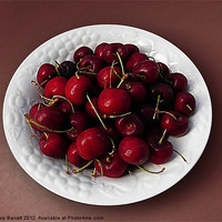 Buy canvas prints of Cherries White Bowl On Red by Gary Barratt